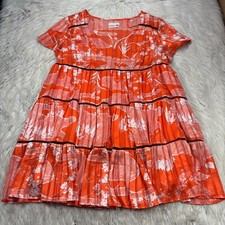 Urban Outfitters Women's L Floral Picnic Tiered Frock Mini Dress Orange Floral