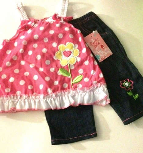 3/6 Months Coney Isle with Flowers Polka Dots Ruffle Pink Set
