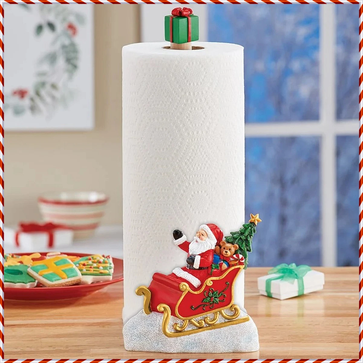 Christmas Santa Claus Sleigh Paper Towel Holder Stand Kitchen Table Home Decor