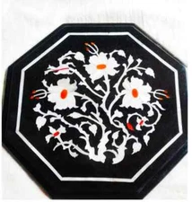 18" black Marble Dining Coffee corner Center Table Top inlay antique Mosaic q178