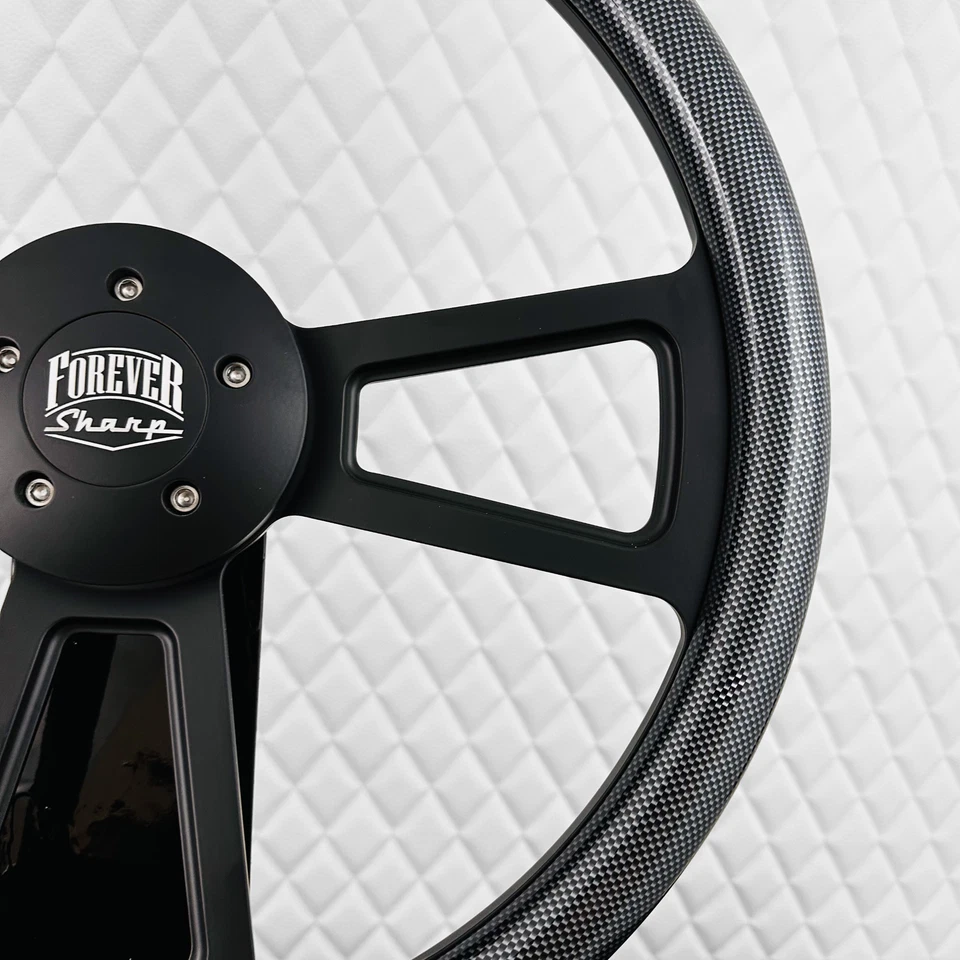 (T03) Volante negro 18" plataforma grande fibra de carbono Kenworth & Peterbilt 2014+ Foto 3 de 4