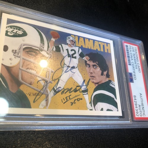 HEROES DE FÚTBOL DE CUBIERTA SUPERIOR JOE NAMATH AUTO 1155/2500 PSA/ADN Jets NUEVO AUTÉNTICO - Imagen 2 de 5