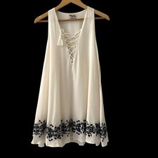 Show Me Your Mumu White + Navy Darn Lace up Embroidered Sleeveless Dress XS