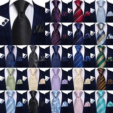 US Men's Tie Pocket Square Cufflinks Set Striped Woven Paisley Wedding Party