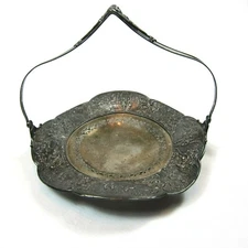 Antique 1910s Silverplate Repousse Cake Basket Sheffield USA Weidlich Bros Mfg 