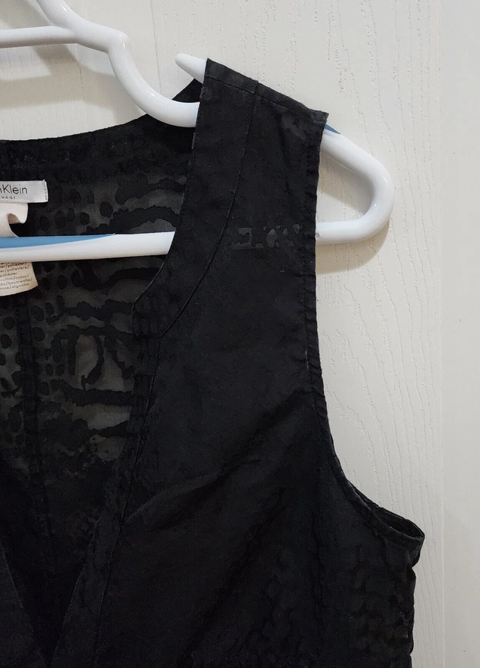 Roupa de banho Calvin Klein feminina sem mangas gola V profunda vestido de cobertura semi transparente G - Imagem 3 de 4