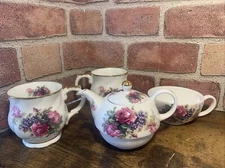 Vintage Heirloom Roses Fine Bone China Made In England Tea Cup Lot Gold Trim