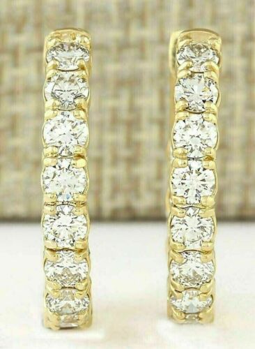 3Ct Round Cut Real Moissanite Hoop Earrings 14K Yellow Gold Plated Silver - Picture 2 of 5