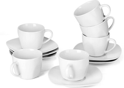 MALACASA, Serie Elisa, 12 teilig Set Cremeweiß (6 Tassen & 6 Untertassen) - Neu