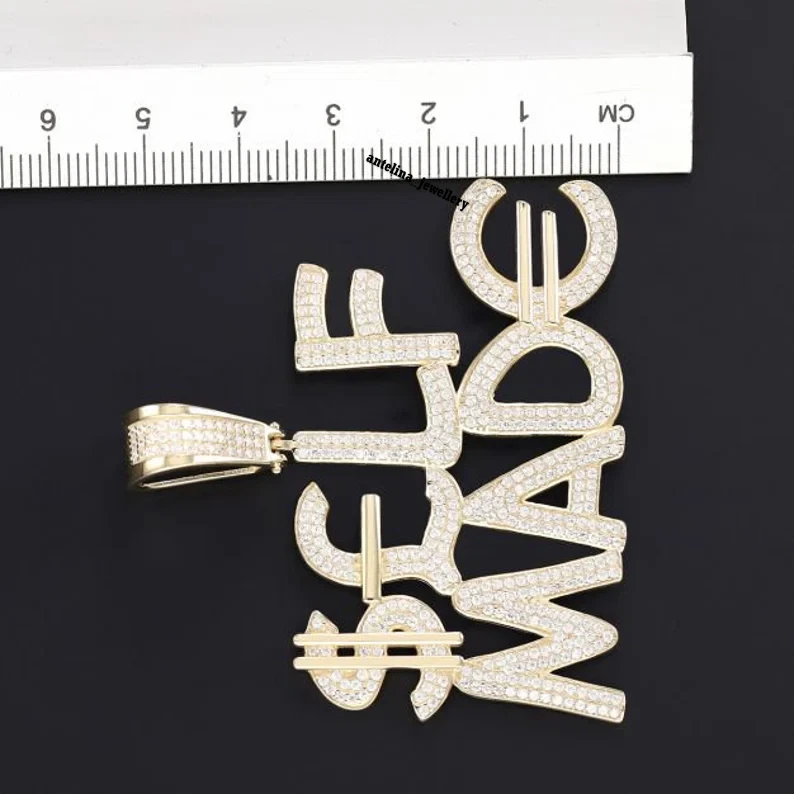 Colgante con nombre personalizado para hombre 3,50 quilates circonita cúbica chapado en oro plata 925 Foto 4 de 4