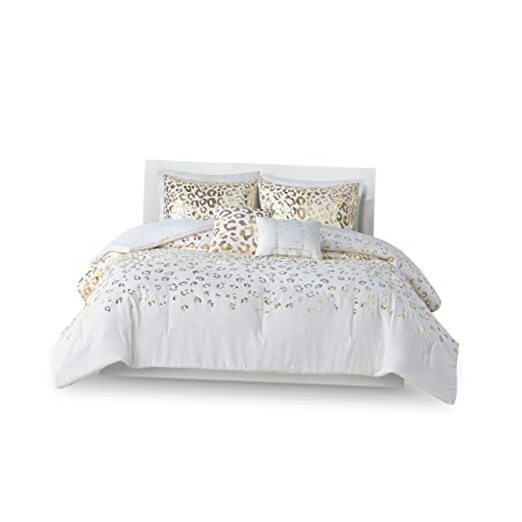 Lillie Comforter Trendy Modern Animal Leopard Metallic Full/Queen Ivory/Gold
