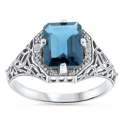 #194 GENUINE LONDON BLUE TOPAZ 925 STERLING SILVER ART DECO STYLE RING SIZE 6