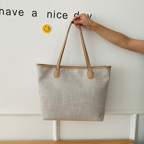 1PC Casual Canvas Bag Large Capacity Handbag Simple Shopping Bag with Zipper
