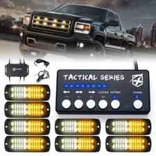 Xprite White Amber 8PCS LED Grille Side Marker Strobe Lights Kit w/ Controller