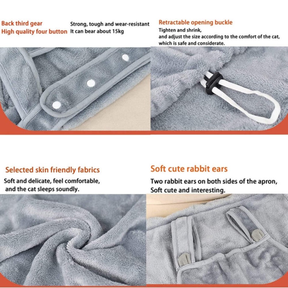 Cat Hug Apron Fleece Carriers Bags Antisticky Fur Hold Cats Pocket