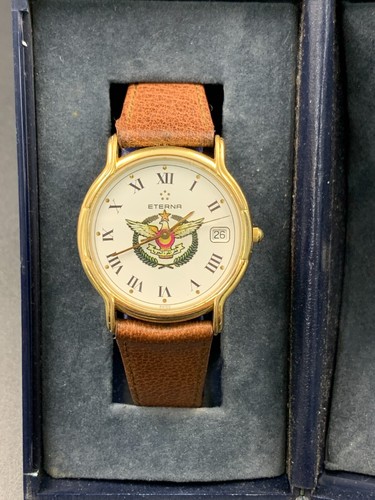 1990's Vintage Eterna Watch Qatar Military Logo Royal Air Force With Box 33mm - Picture 4 of 18