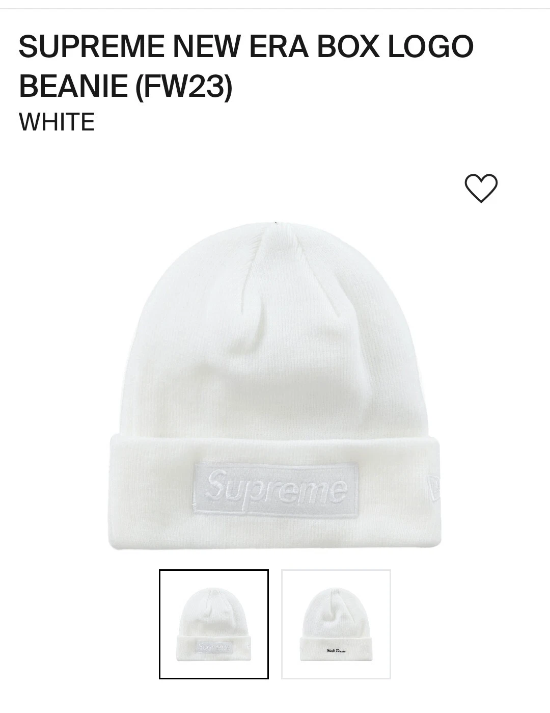 Supreme Box Logo Beanie FW23   Blanc   À la main !