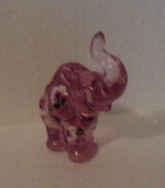 FENTON LENOX PINK ELEPHANT WITH FLORAL HANDPAINTED SIGNED K.A.