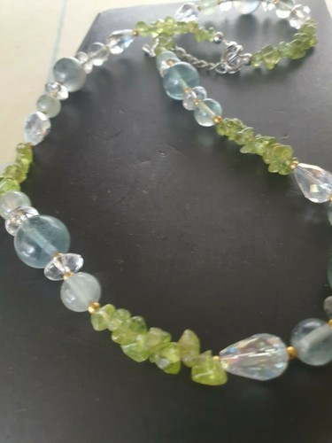 Halskette Peridot + Aquamarin + andere Edelsteine! Damen modisch Geschenk 49cm ! - Bild 3 von 5
