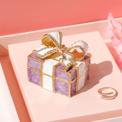 Jewelry Box Metal Multicolor Gift Girl Carved Enameled Romantic Small Rectangle