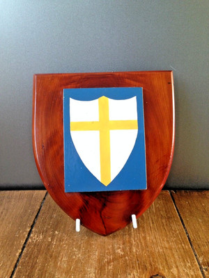 HOLZ WANDTAFEL HERALDISCHE FLAGGE GELBES KREUZ WAPPEN SCHILD 8. ARMEE MILITÄR
