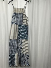 Universal Thread Maxi Dress L Shades of Blue Adj Slip Straps Patchwork EUC