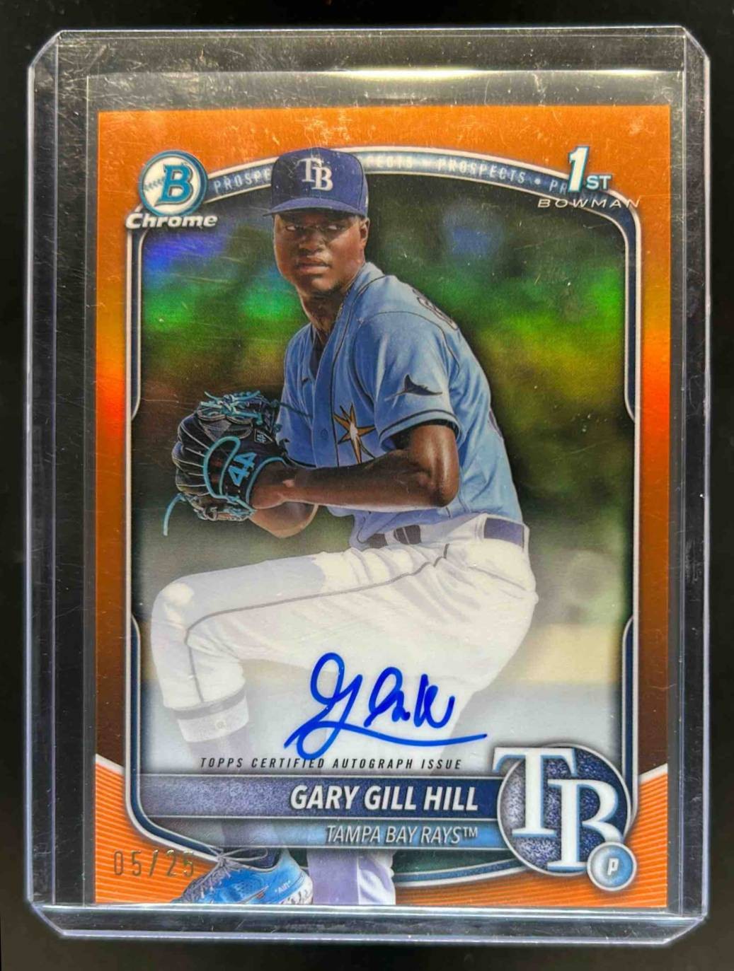 2025 Bowman Gary Gill Hill Chrome Auto Orange Refractor 1st #5/25 Rays
