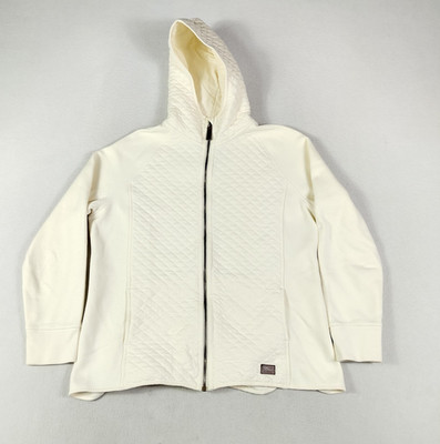 LL Bean Hoodie Womens Medium White Quilted Full Zip Cotton Blend Gorpcore