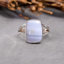 Blue Lace Agate Gemstone Ring Solid 925 Sterling Silver Statement Ring All Size