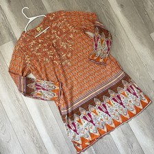Raj Embroidered Dress cotton floral tunic womens Orange (xlarge) colorful party