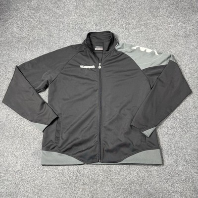 Kappa Track Jacket Mens XL Black Gray Full Zip Omini Logo Lightweight Athletic