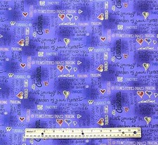 2 YARDS LAUREL BURCH FABRIC 2012 FABULOUS FELINES KINDNESS WORDS PURPLE