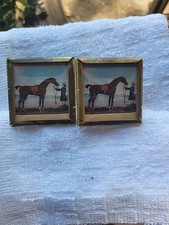 Bridle Rosette's Square Racehorse With Girl  2x2 In Brass And Glass