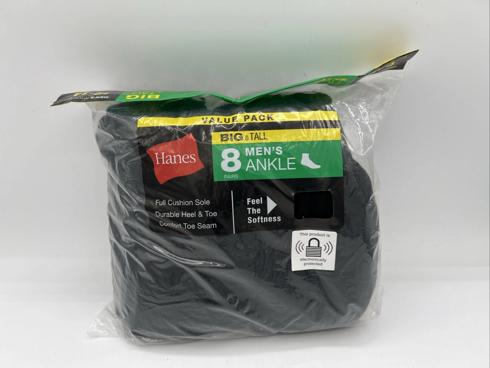 Hanes 8-Pair Men's Big & Tall Ankle Socks - Shoe Size 12-14, Black #2388