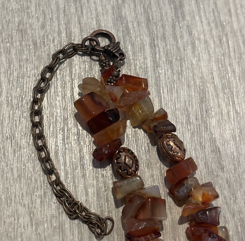 Collar llamativo vintage de cobre cornalina rojo ágata cuentas astilladas con colgante Foto 4 de 4