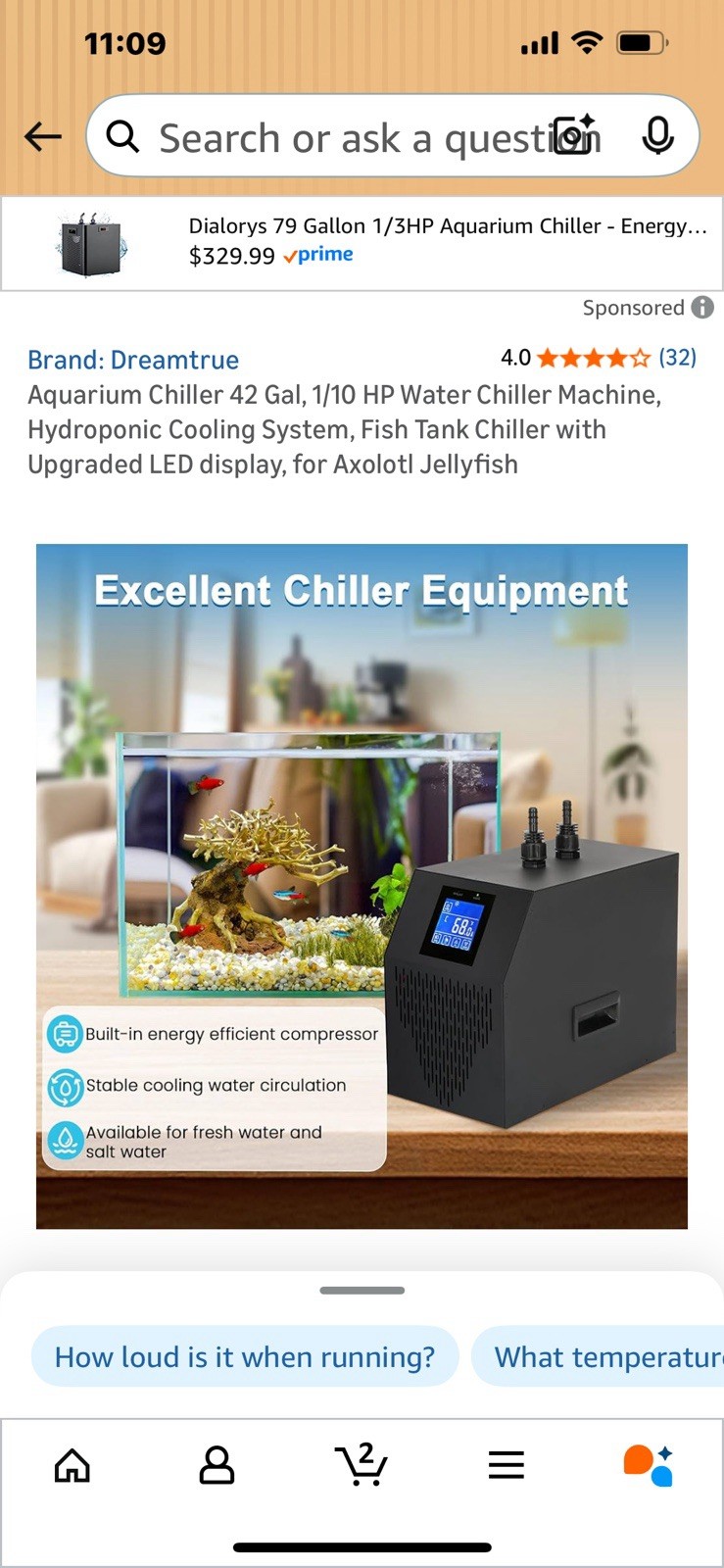Aquarium Chiller 42gal 1/10hp Quiet Design for Fish Tank