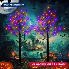 Dazzle Bright 2 Pack 4FT Halloween Lighted Up Birch Tree, Total 96 LED Purple an