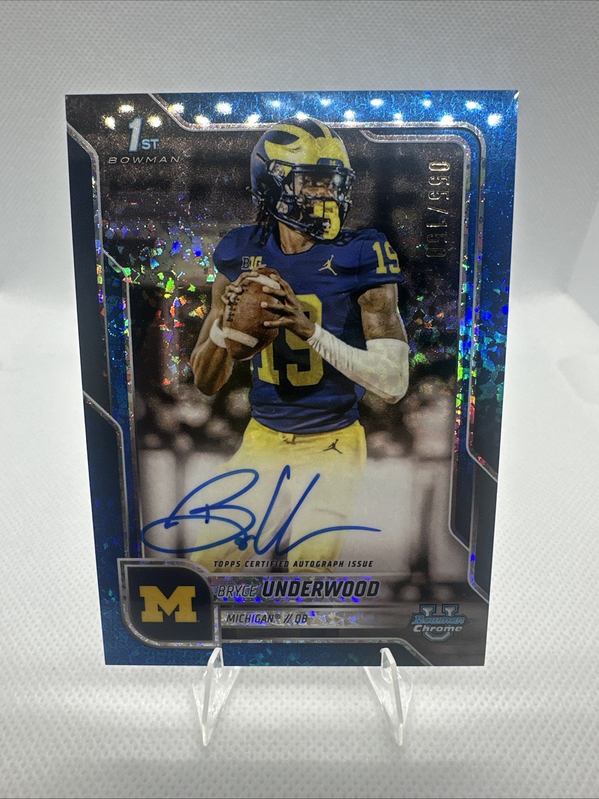 Bryce Underwood 055/150 AUTO 2025 Bowman Chrome U 1st Bowman Blue Mini Diamonds