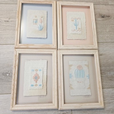 4 Vtg Hand-Cast 3D Paper Art Southwestern Figi Graphics Carlos Framed 8x6 