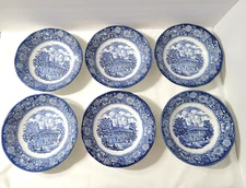 Liberty Blue Mount Vernon 6.25" Cereal Soup Bowls Lot Of 6 England
