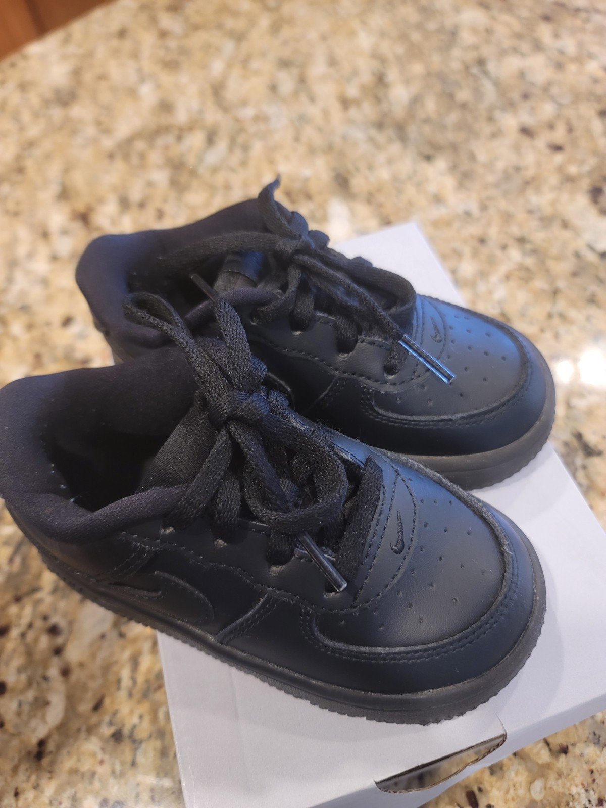 Nike Air Force 1 Black Leather Low Top Baby Toddler Sneakers Athletic Shoes