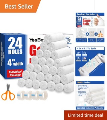 24 Pack Gauze Rolls, 4 in x 4.1 Yards,  Gauze Wrap Roll for Wounds, Banda