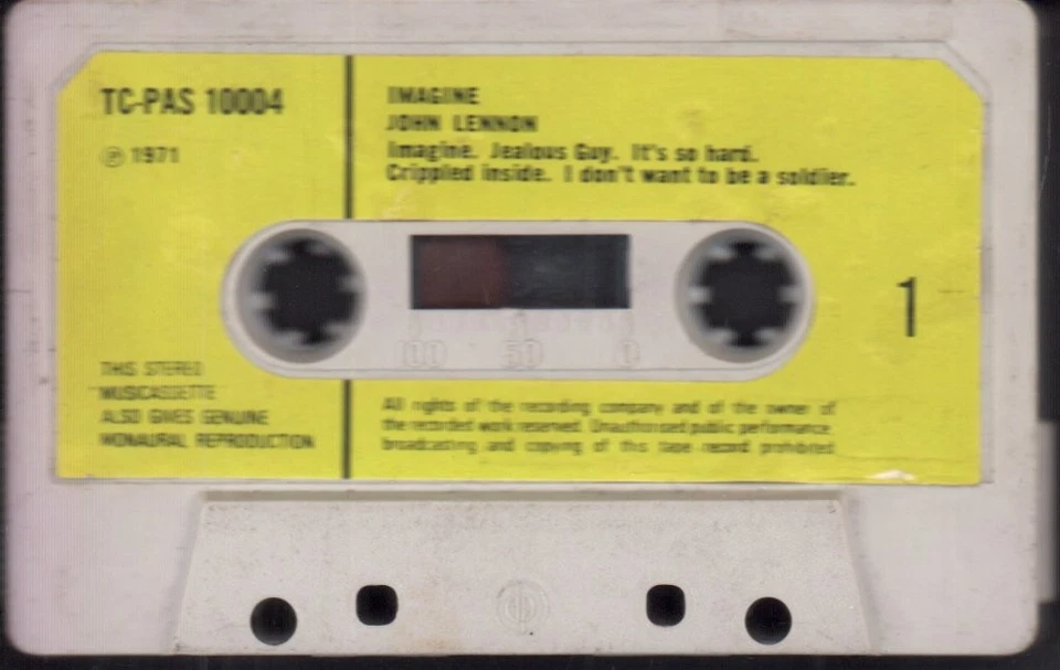 John Lennon Imagine cassette UK Apple 1971 cassette grey shell with lime paper - Image 3 of 3