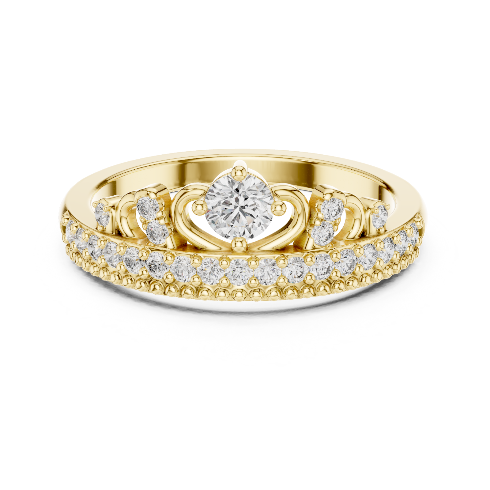 IGI Round Cut Lab Grown Diamond Crown Engagement Ring Band Solid 14K Yellow Gold