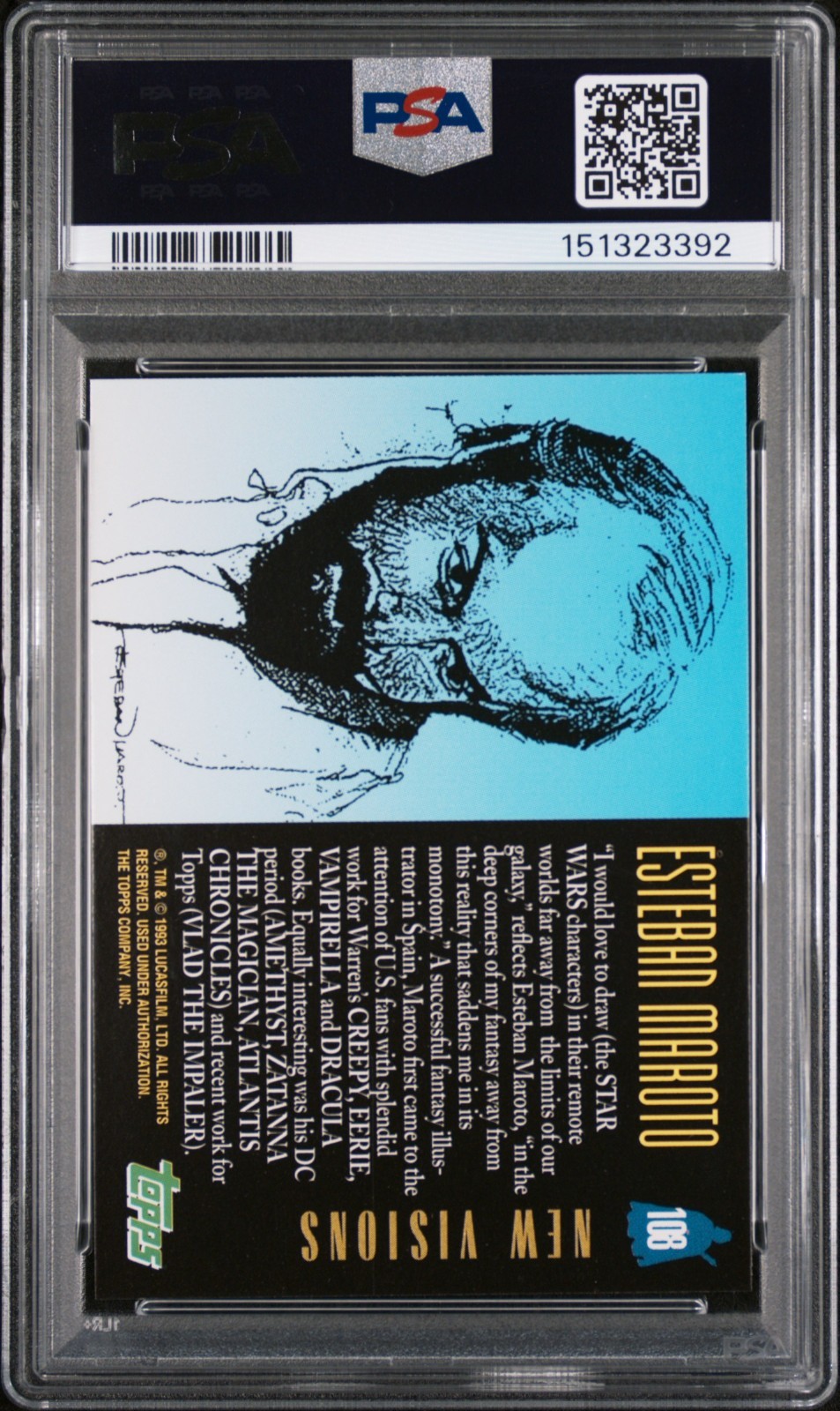 1993 Topps Star Wars Galaxy Series 1 #108 Esteban Maroto Leia PSA 9 view 2