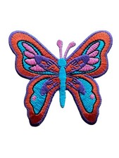 Butterfly Embroidered Iron On Jacket Patch - Cute Insect Orange Blue 161-D