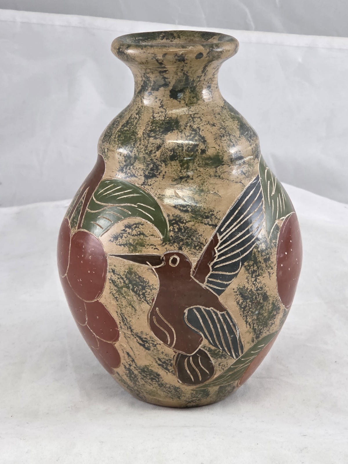 Vintage Nicaraguan Carved Pottery Vase 