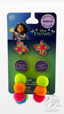 New Claire's Disney Encanto Butterfly Pom Pom Dangle Stud Earrings 3 Pair Set