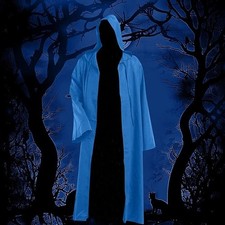 Hooded Robe Cloak Costume Adult Halloween Wizard Tunic Cape, Blue Adult Sz Med