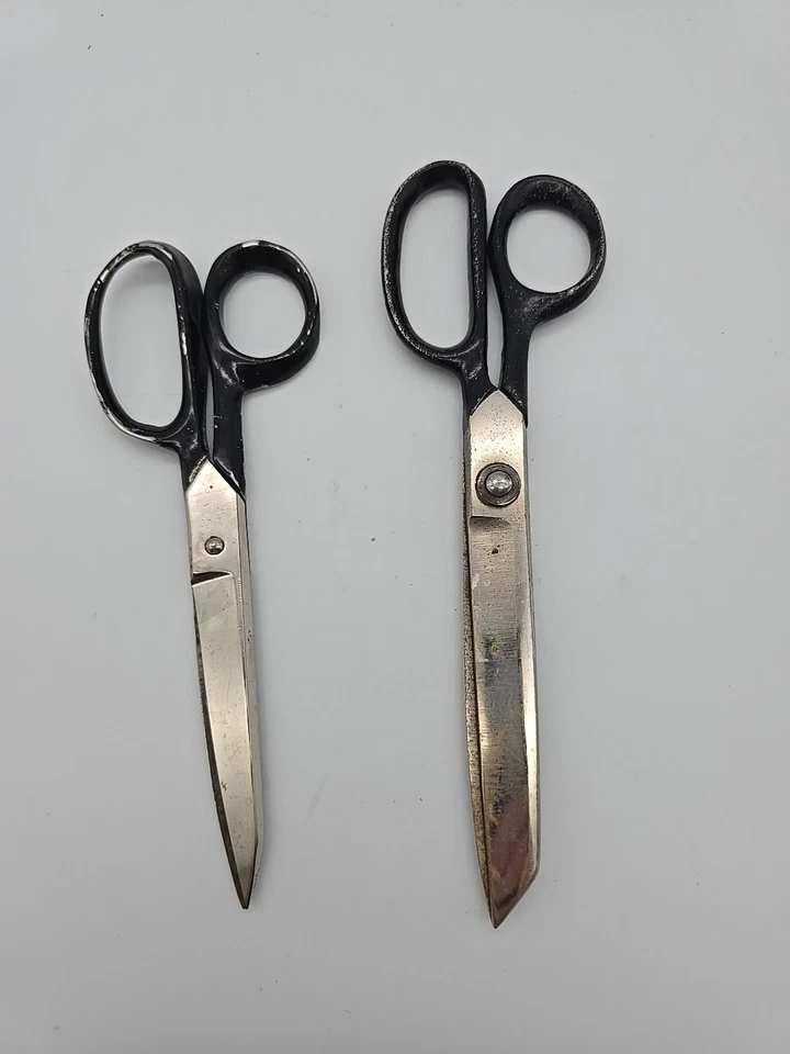 Vintage Black Metal Handle Scissors 6" Claus & 7" Unbranded Cuts Nicely - Image 2 of 4